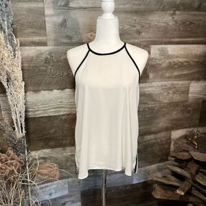 Monteau haltered tank blouse - white with black trim - M